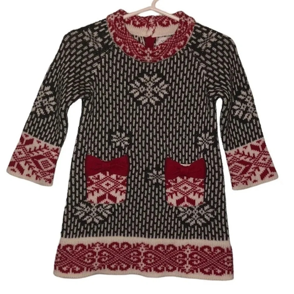 HEIRLOOMS by Polly Flinders Sz 18M Gray, Cream & Red Sweater Dress